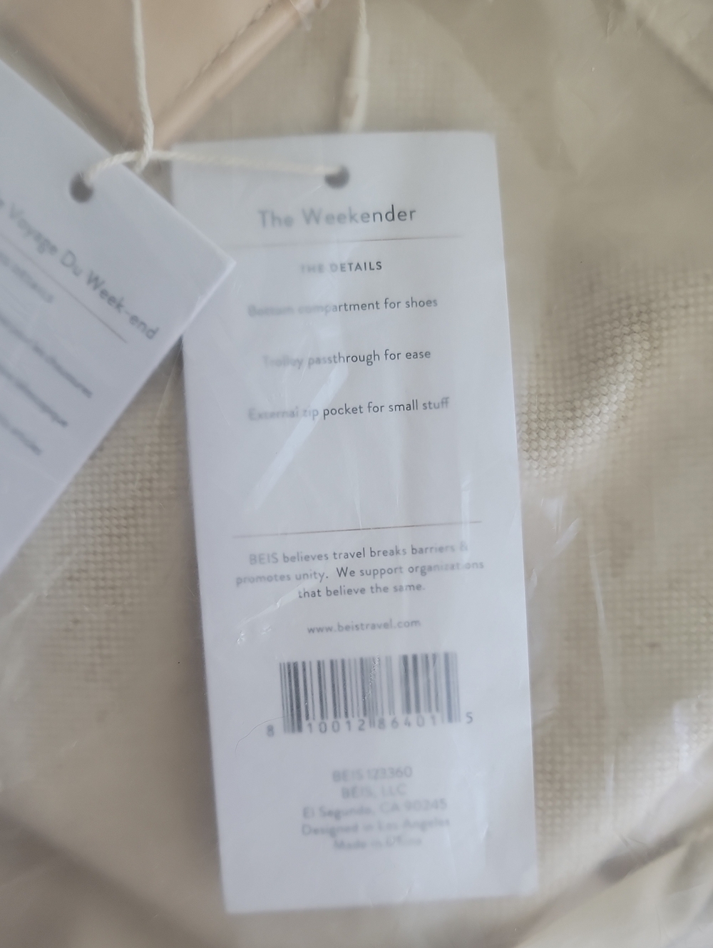 NWT Beis The Weekender | Beige | Carry-on Travel Bag - Picture 10 of 11